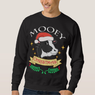 Mooey Christmas Cow Wearing Santa Hat Cute Graphic Sweatshirt