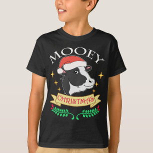Mooey Christmas Cow Wearing Santa Hat Cute Graphic T-Shirt