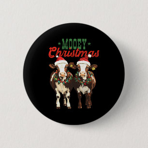 Mooey Christmas Cow With Santa Hats Xmas Lights Me 6 Cm Round Badge