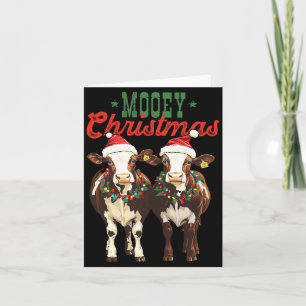 Mooey Christmas Cow With Santa Hats Xmas Lights Me Card
