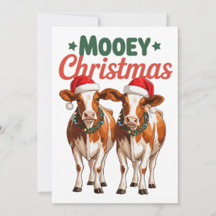 Mooey Christmas Cows Santa Hats Merry Xmas Holiday Card