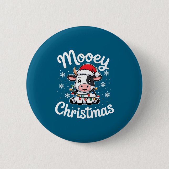 Mooey Christmas Cute Cow With Santa Hat And Holida 6 Cm Round Badge (Front)
