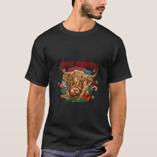 Mooey Christmas Cute Highland Cow Santa Hat Candy T-Shirt