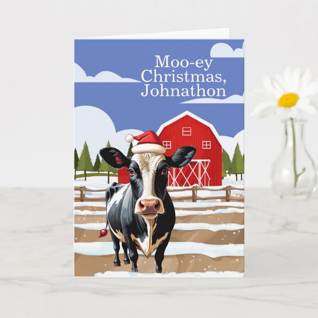 Mooey Christmas Farm Cow Custom Personalised Card (Small Plant)