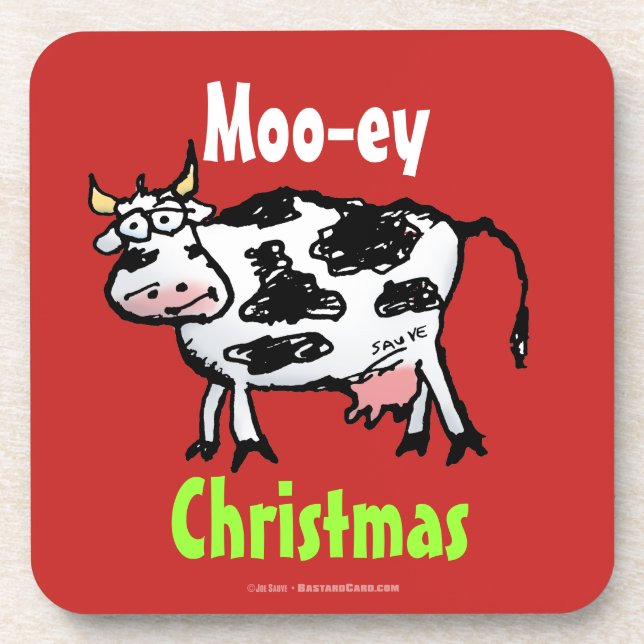 Mooey Christmas Funny Cow Coaster (Front)