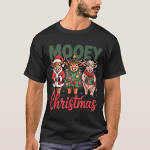 Mooey Christmas Funny Highland Cow Design Xmas Cow T-Shirt