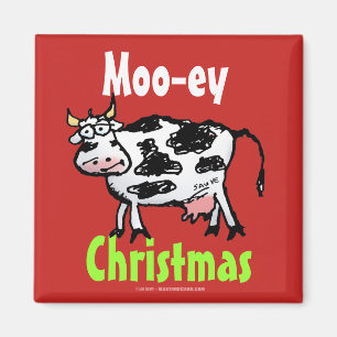 Mooey Christmas Funny Red Cow Magnet