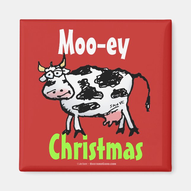 Mooey Christmas Funny Red Cow Magnet (Front)