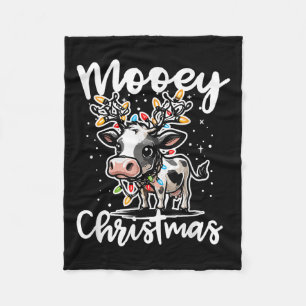 Mooey Christmas Heifer Cow Reindeer Christmas Ligh Fleece Blanket