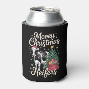 Mooey Christmas Heifers Cow Santa Hat Xmas Tree Can Cooler