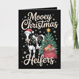 Mooey Christmas Heifers Cow Santa Hat Xmas Tree Card