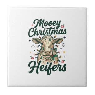Mooey Christmas Heifers Funny Cow Christmas Design Ceramic Tile
