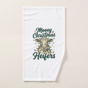 Mooey Christmas Heifers Funny Cow Christmas Design Hand Towel