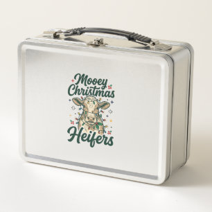 Mooey Christmas Heifers Funny Cow Christmas Design Metal Lunch Box