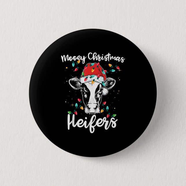 Mooey Christmas Heifers Santa Xmas Lights Cow Love 6 Cm Round Badge (Front)