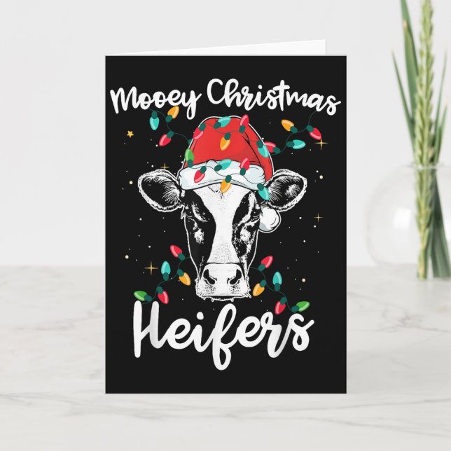 Mooey Christmas Heifers Santa Xmas Lights Cow Love Card (Front)