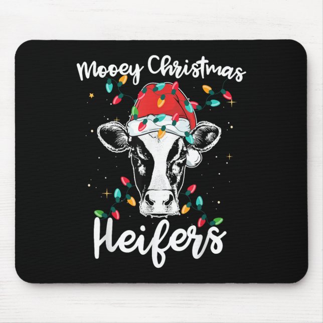 Mooey Christmas Heifers Santa Xmas Lights Cow Love Mouse Pad (Front)