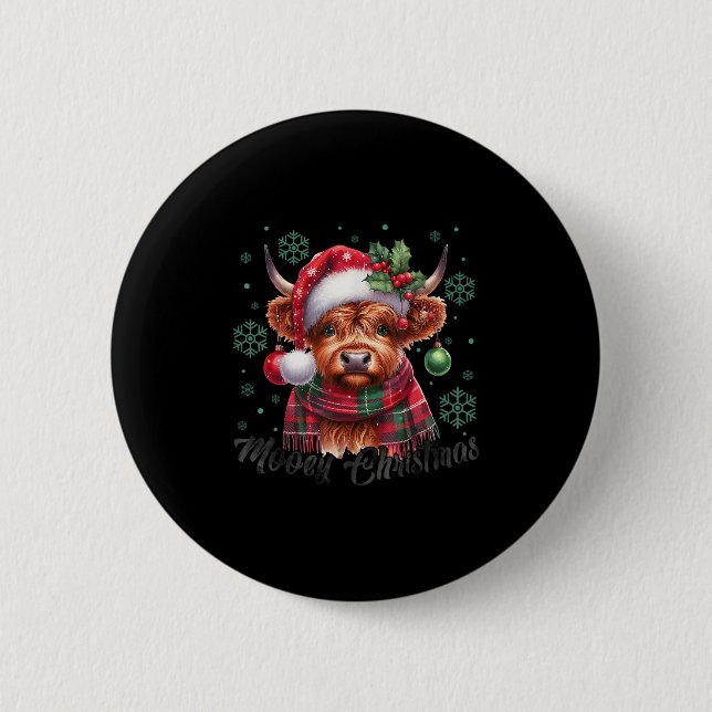 Mooey Christmas Highland Cow Christmas Lights Cow  6 Cm Round Badge (Front)