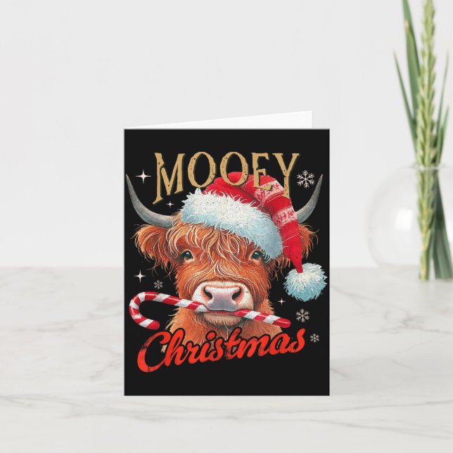 Mooey Christmas Highland Cow Design Xmas Cow Lover Card (Front)
