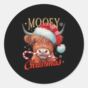 Mooey Christmas Highland Cow Design Xmas Cow Lover Classic Round Sticker