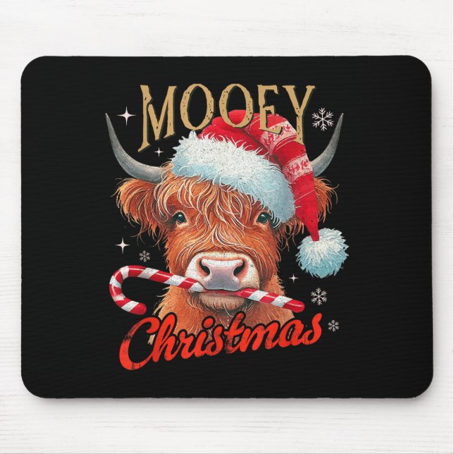 Mooey Christmas Highland Cow Design Xmas Cow Lover Mouse Pad (Front)