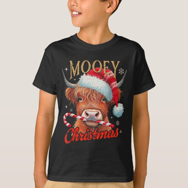 Mooey Christmas Highland Cow Design Xmas Cow Lover T-Shirt (Front)