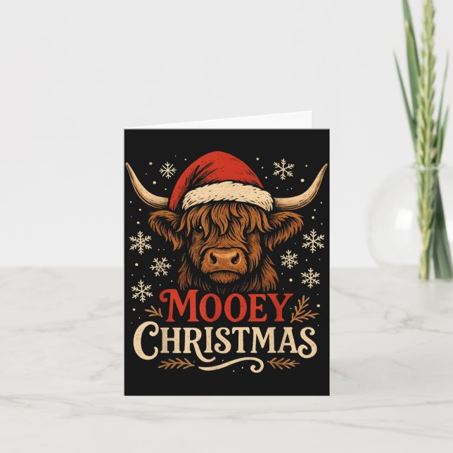 Mooey Christmas Highland Cow Funny Santa Hat Desig Card (Front)