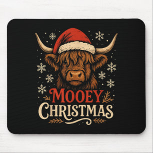 Mooey Christmas Highland Cow Funny Santa Hat Desig Mouse Pad