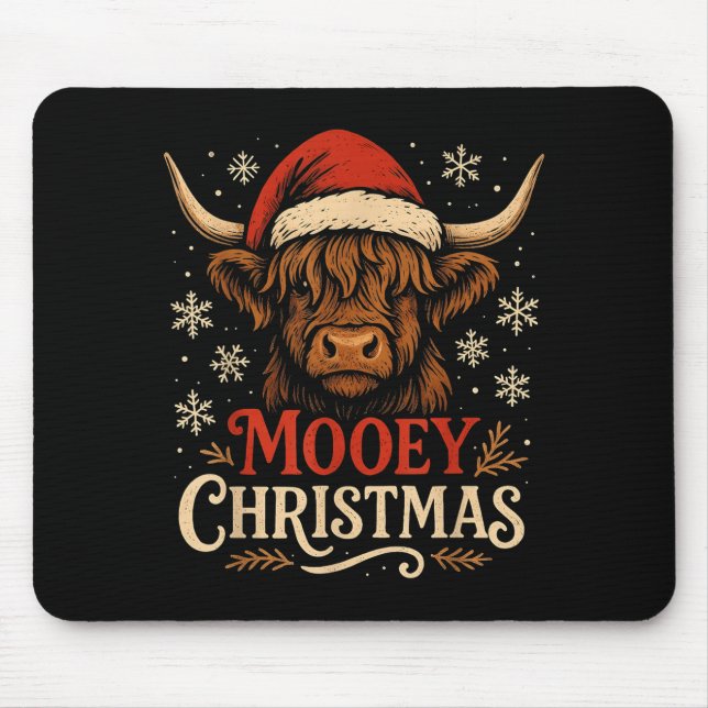 Mooey Christmas Highland Cow Funny Santa Hat Desig Mouse Pad (Front)