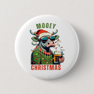Mooey Christmas Highland Cow Light Santa Hat T-Shi 6 Cm Round Badge