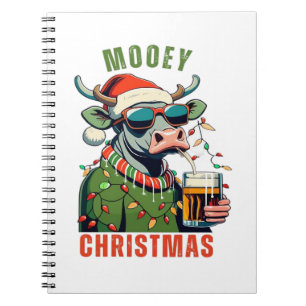 Mooey Christmas Highland Cow Light Santa Hat T-Shi Notebook