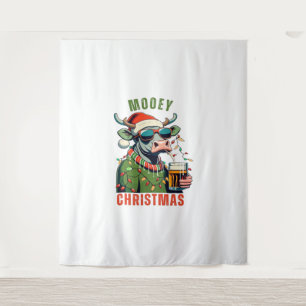 Mooey Christmas Highland Cow Light Santa Hat T-Shi Tapestry