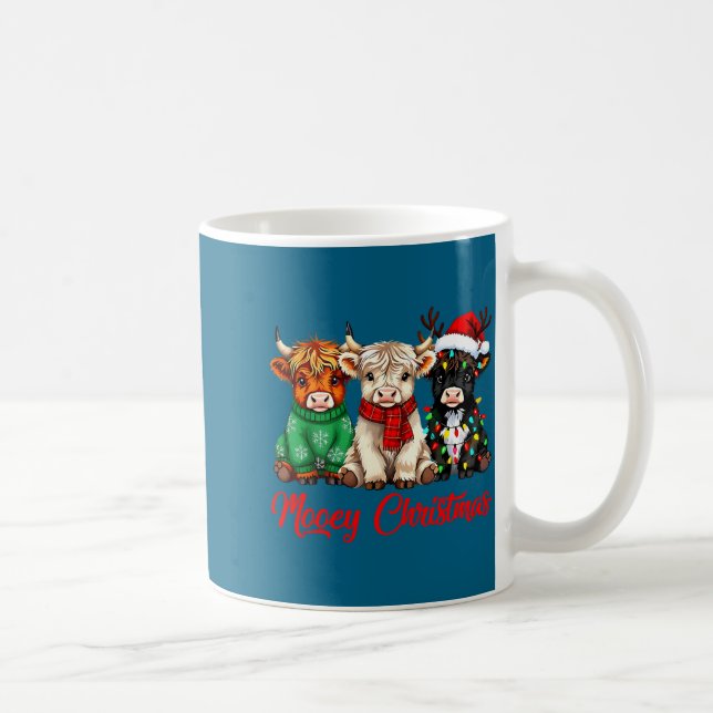 Mooey Christmas Lights Santa Hat Xmas Highland Cow Coffee Mug (Right)
