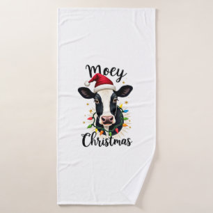 Mooey Christmas Santa Christmas Lights Cow Lovers  Bath Towel
