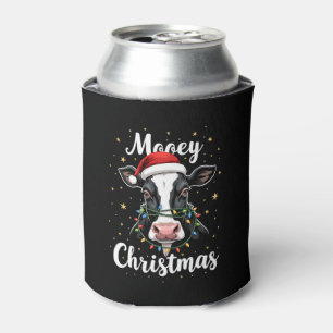 Mooey Christmas Santa Christmas Lights Cow Lovers Can Cooler