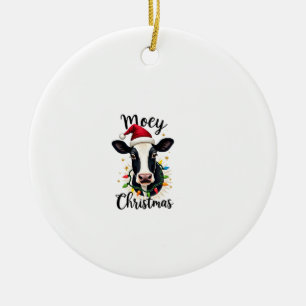 Mooey Christmas Santa Christmas Lights Cow Lovers Ceramic Ornament