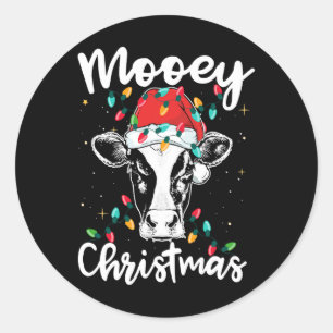 Mooey Christmas Santa Christmas Lights Cow Lovers Classic Round Sticker