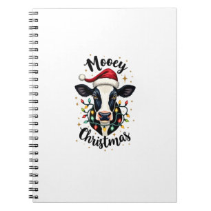 Mooey Christmas Santa Christmas Lights Cow Lovers Notebook