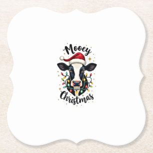 Mooey Christmas Santa Christmas Lights Cow Lovers Paper Coaster