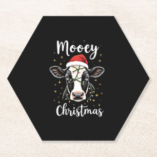 Mooey Christmas Santa Christmas Lights Cow Lovers Paper Coaster