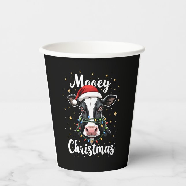 Mooey Christmas Santa Christmas Lights Cow Lovers  Paper Cups (Front)