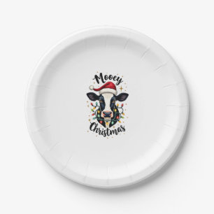 Mooey Christmas Santa Christmas Lights Cow Lovers Paper Plate