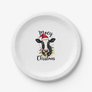 Mooey Christmas Santa Christmas Lights Cow Lovers  Paper Plate