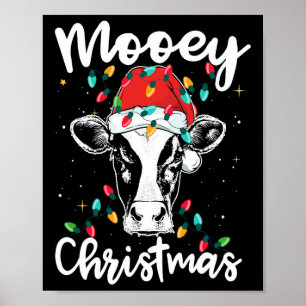 Mooey Christmas Santa Christmas Lights Cow Lovers  Poster
