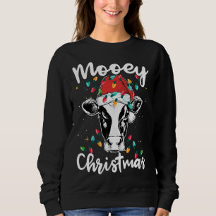 Mooey Christmas Santa Christmas Lights Cow Lovers Sweatshirt