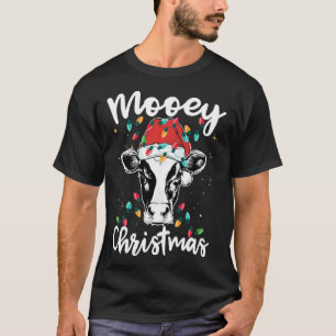 Mooey Christmas Santa Christmas Lights Cow Lovers T-Shirt