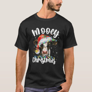 Mooey Christmas Santa Christmas Lights Cow Lovers T-Shirt