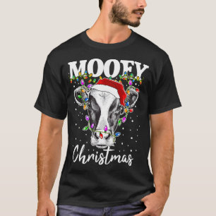 Mooey Christmas Santa Christmas Lights Cow Lovers T-Shirt