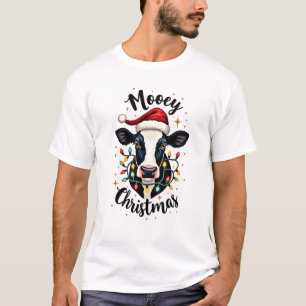 Mooey Christmas Santa Christmas Lights Cow Lovers  T-Shirt