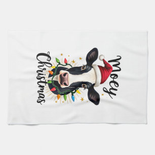 Mooey Christmas Santa Christmas Lights Cow Lovers Tea Towel